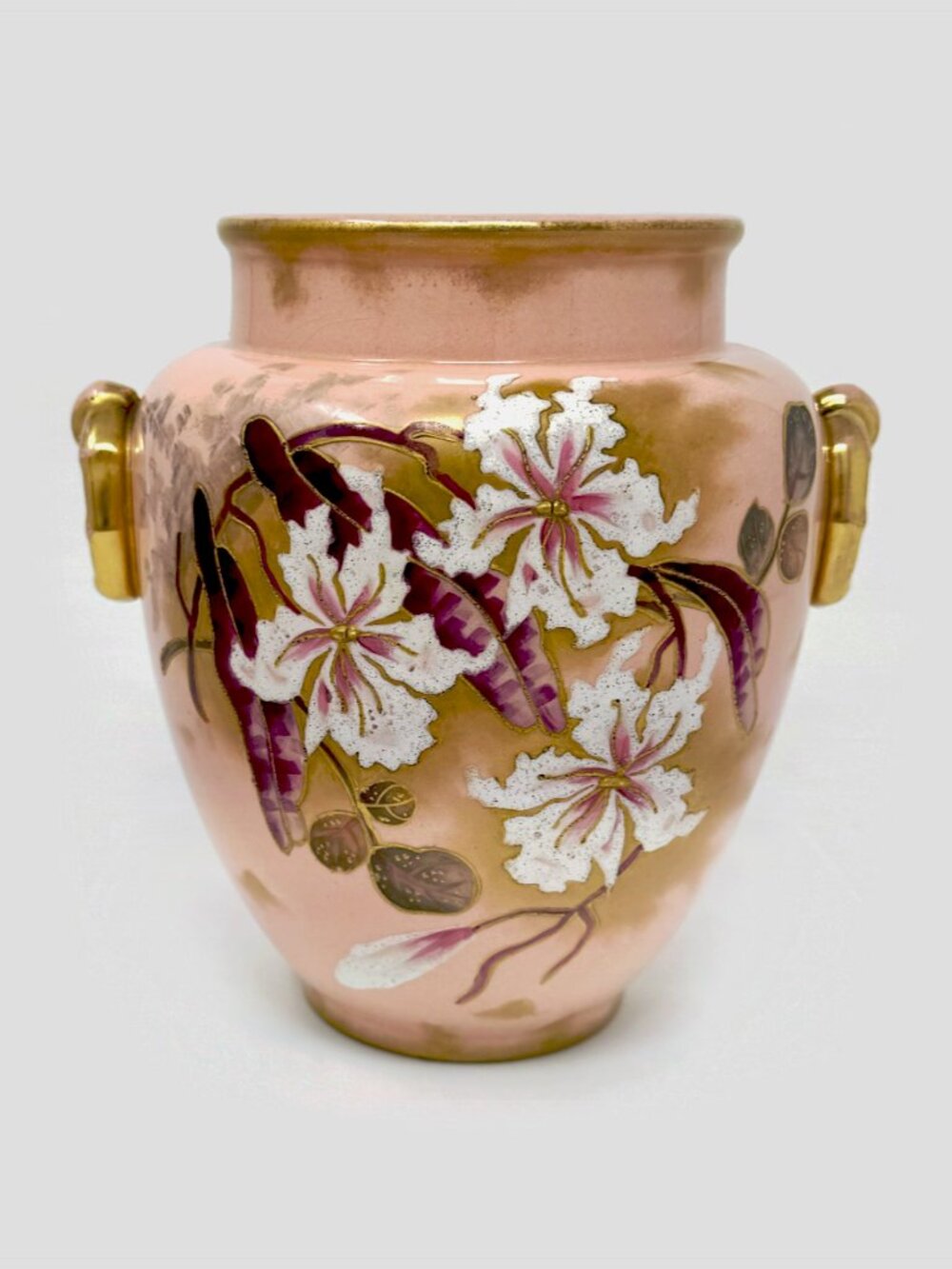 Antique Royal Bonn Franz Anton Mehlem Porcelain Floral Vase Pink Gold